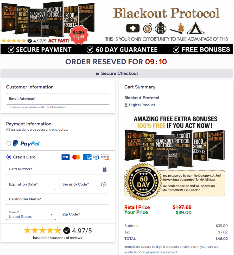 Blackout Protocol Survival System secure checkout page